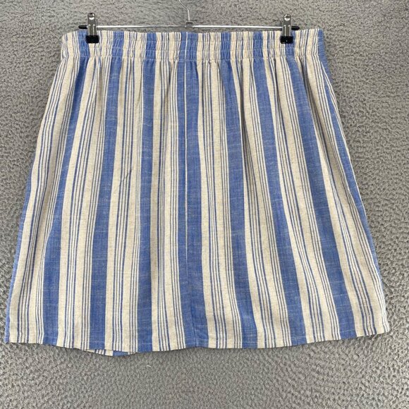 Torrid Skirt Womens 2 US 18 Plus Ivory Blue Striped Linen Pull On Above Knee NWT - Picture 4 of 11
